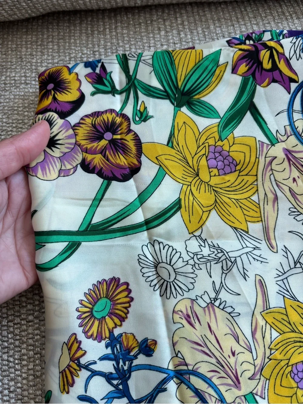 Set of (5) silky scarves purchased in various countries Italy Argentina France